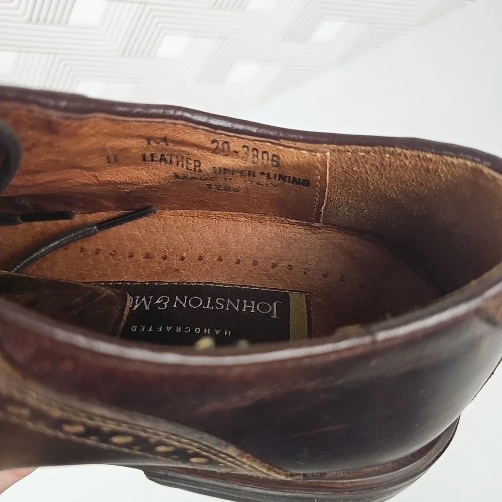 Johnston & Murphy Passport Men's 8M Shoes Saddle Oxford Brown Leather Italy Made